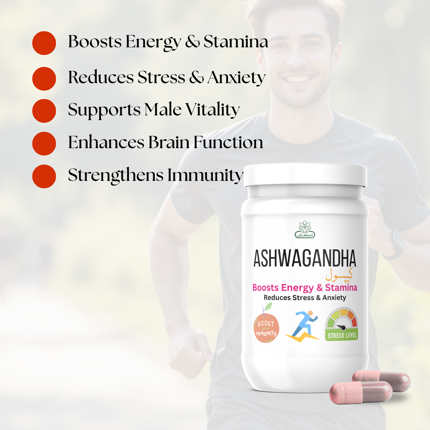 Organic Ashwagandha Capsules – Pure Herbal Stress Relief & Immune Support – Mood & Thyroid Booster
