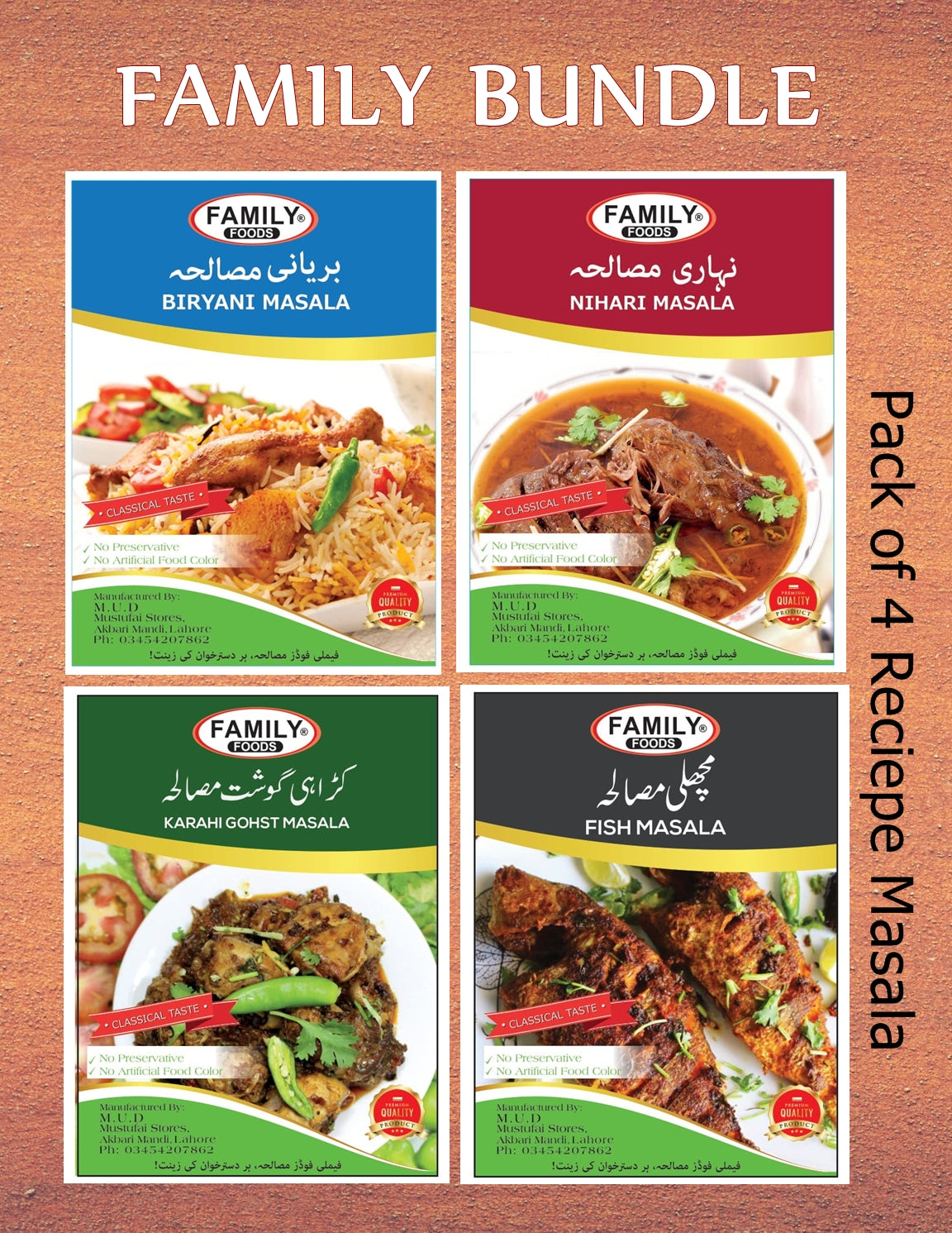 Family Bundle - Pack of 4 Reciepe Masala's - 100 Grams Each