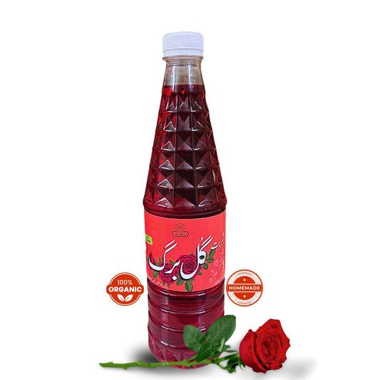 Sharbat Gulburg in 1000ML bottle with Warq-e-Nuqra

Homemade Laal Sharbat with edible silver leaf

Traditional Pakistani red syrup – Sharbat Gulburg