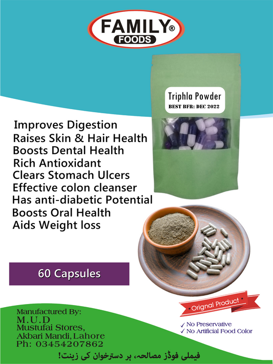 Organic Triphala Powder - Pack of 60 Pills Pure Organic Triphala Powder - Aids weight loss, Improves Digestion, Boosts Dental health, Rich antioxidant