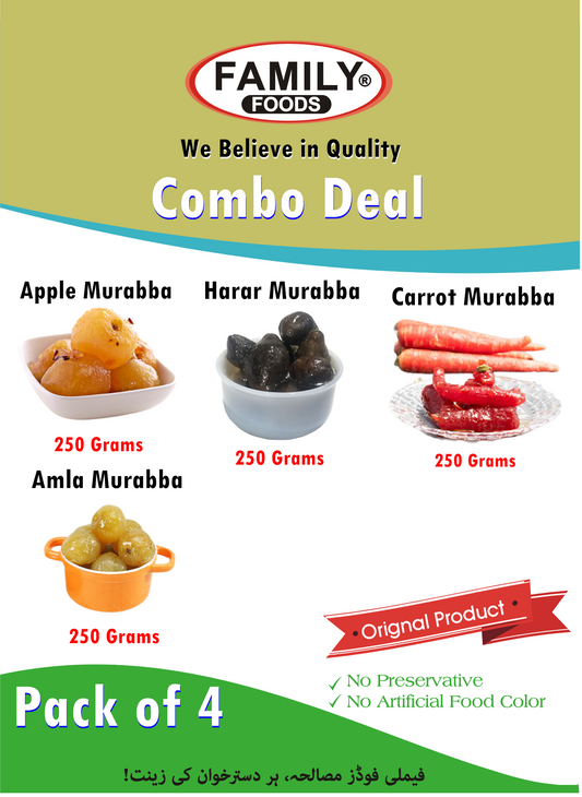 Pack of 4 | Apple + Gajer + Amla + Harar Murabba | Murrabba Gajar, Saib, Harar & Amla | Preserve (Carrot | Gooseberry | Harar | Apple) - 250 Grams Each